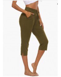 5-olive Womens Capri Yoga Pants Loose Drawstring Comfy Lounge Pajama Capris Workout Jersey Joggers Pants with Pockets