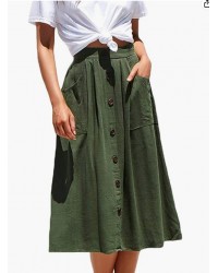 Army Green  Women's Polka Dot Midi Skirts Casual High Elastic Waist A Line Pleated Midi Chiffon Skirts with Pockets